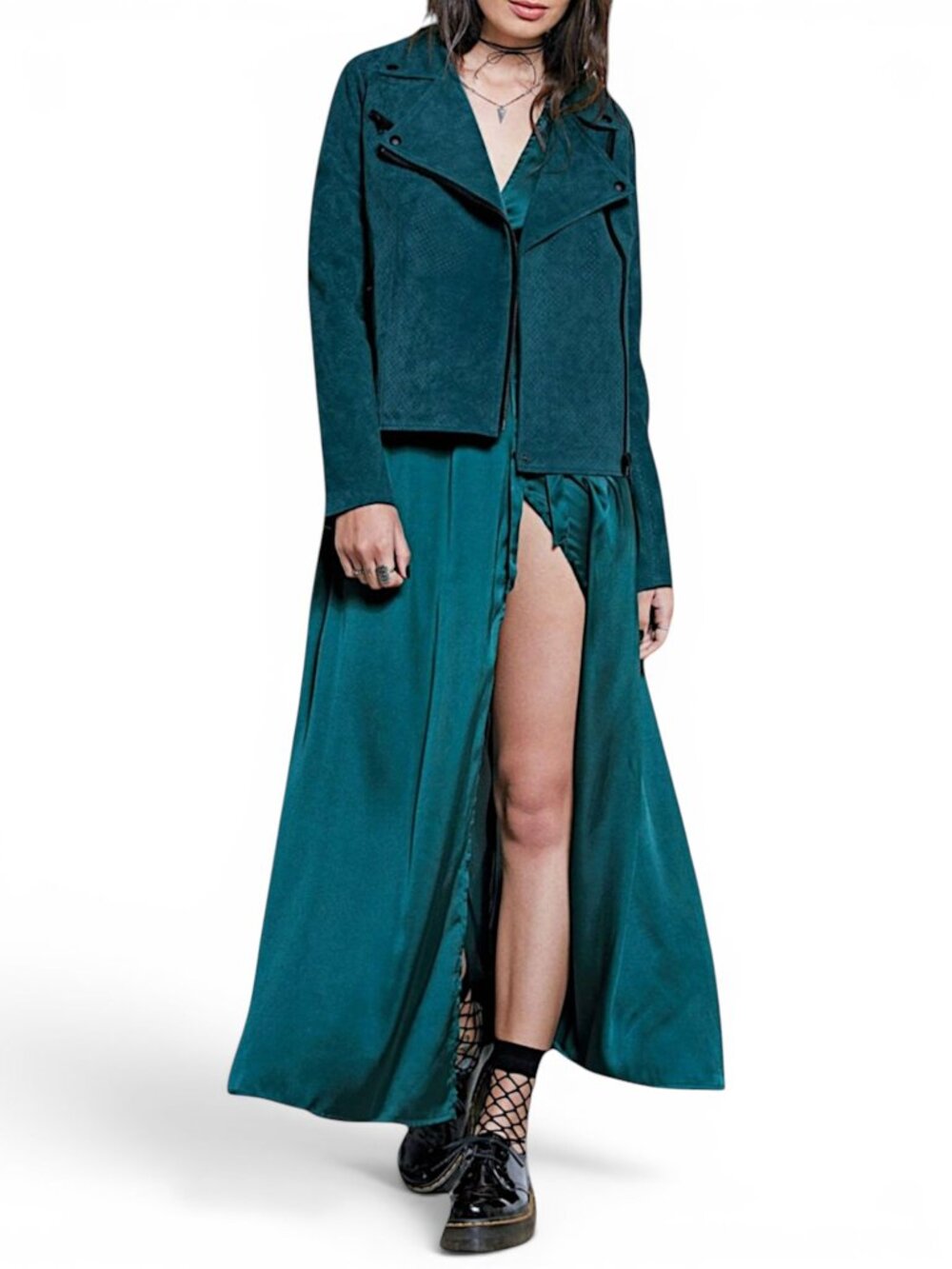 Stone Row Motorin Evergreen Suede Leather Biker Moto Jacket Teal Green NWT New M